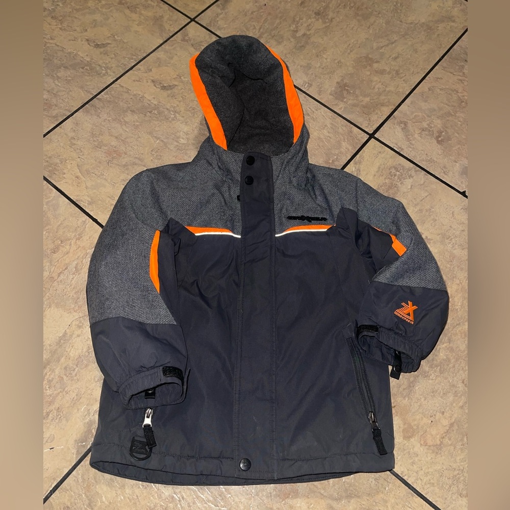 Boys, gray and black zero exposure hooded coat size 5